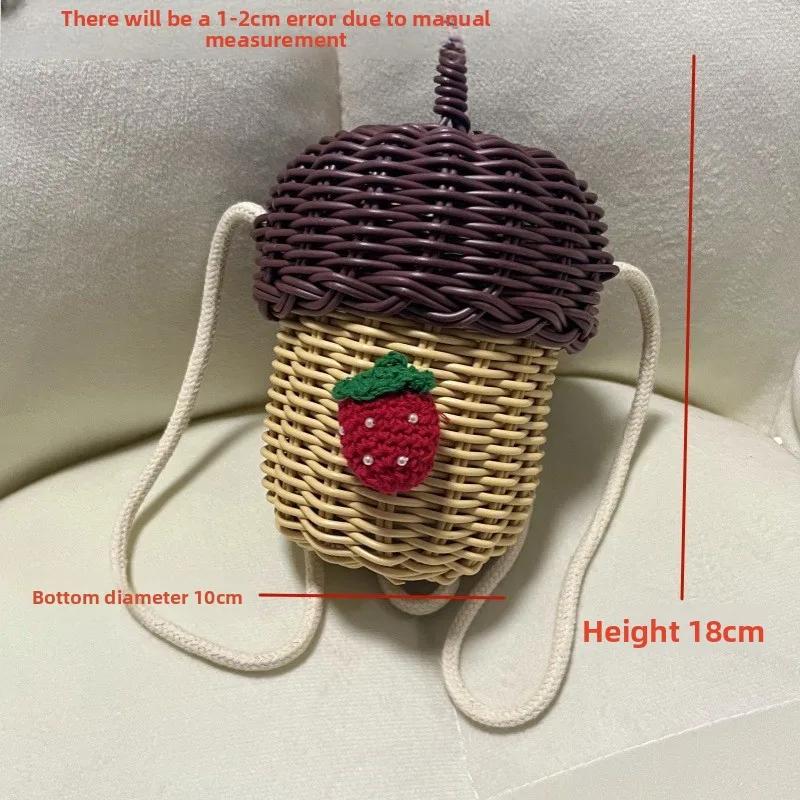 

Eco Friendly Rattan Acorn Basket Hand Woven Round Storage Bag Beach Wedding Photo Prop Boho Home Decor Gift for Housewarming