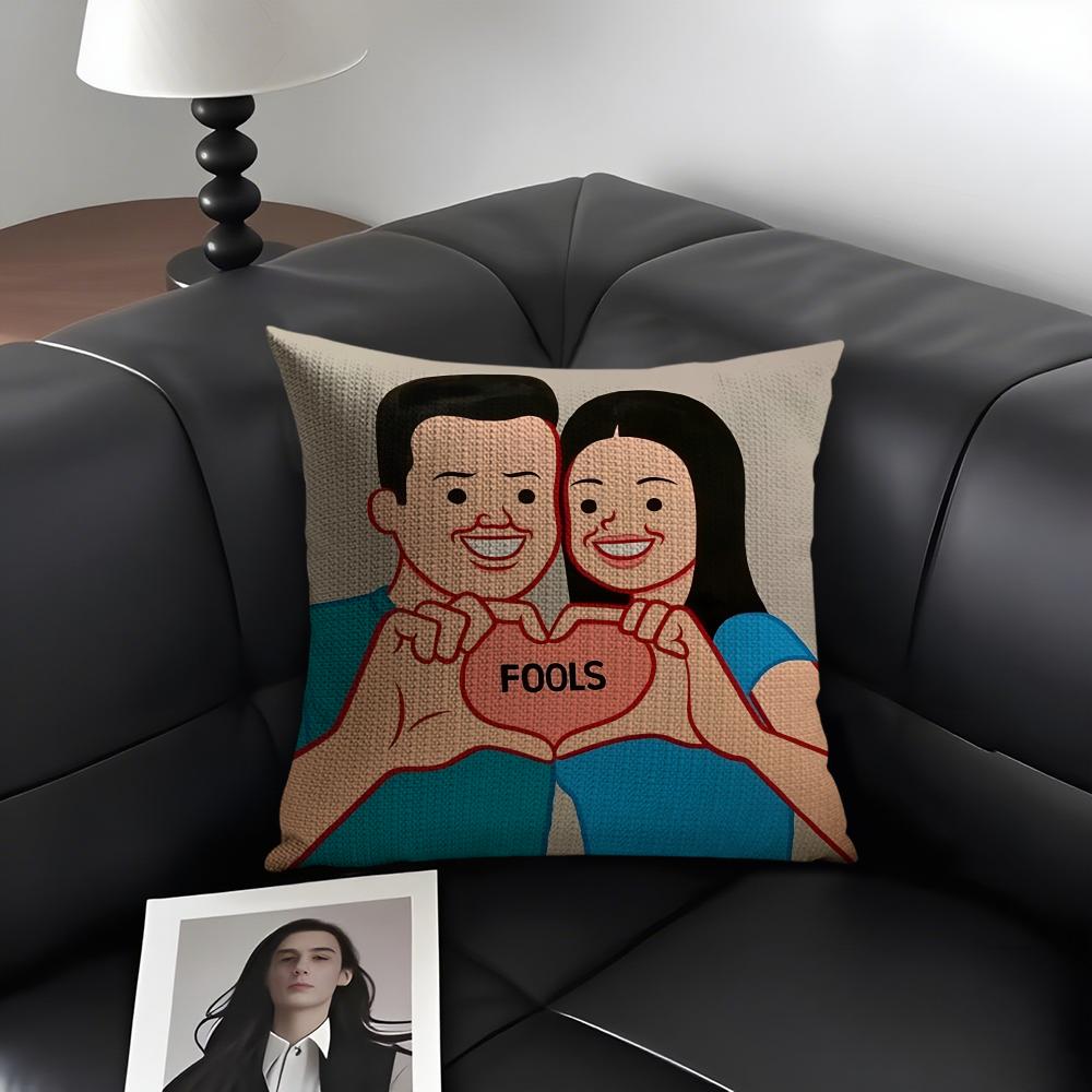 Art J-Joan C-Cornella Cushion Cover Natural Linen Organic Fabric Double-Sided Printing Sofa Home Decor Gift Pillow Case