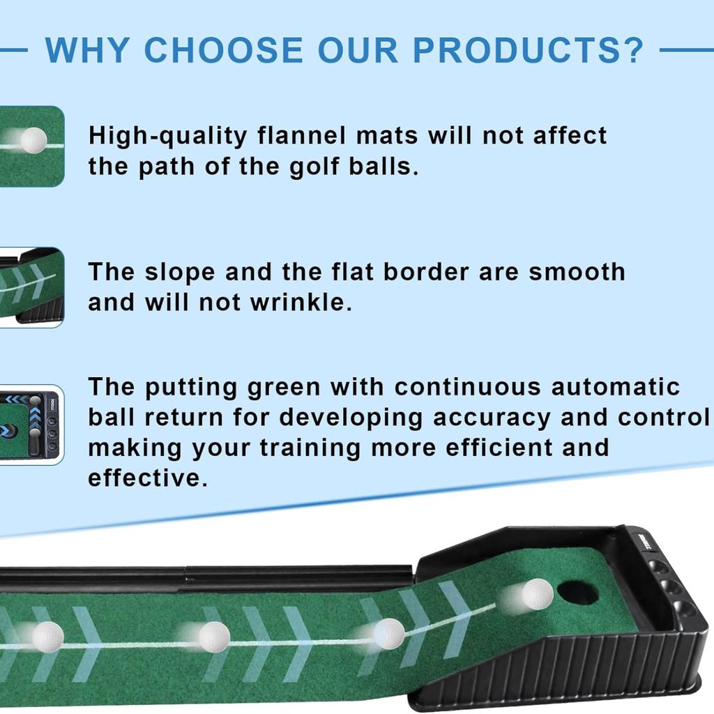 KOFULL Golf Putting Mat Indoor Golf with Auto Return Golf Training Aid for Home Office Backyard Use