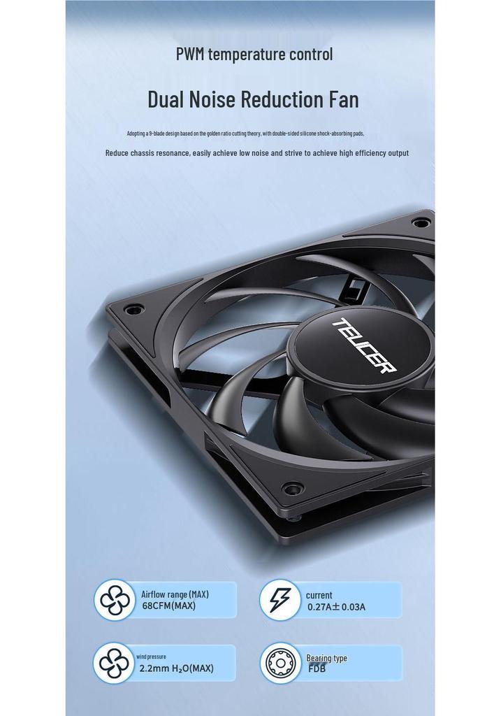 TEUCER 12015 15mm Leiser Schwarzer Desktop-PC-Lüfter mit Temperaturregelung