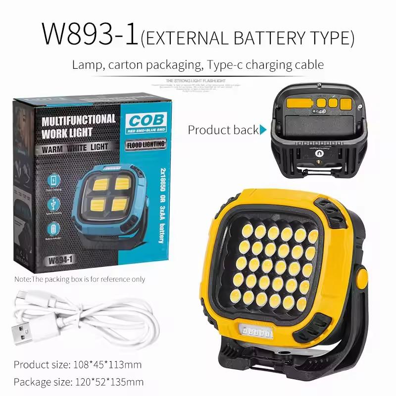 COB Rechargeable Working Lamp Multi-Functional Portable Magnetic Floodlight Outdoor Camping Emergency Repair Highlight Lamp W893