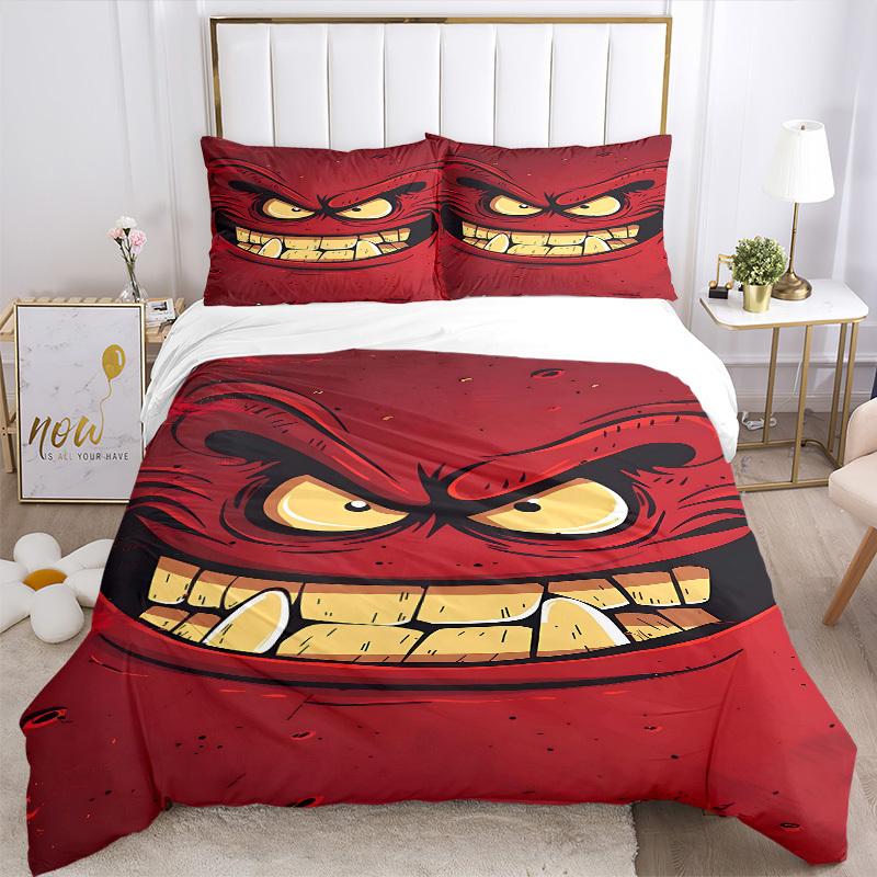 3pcs Bedding Set Angry Expression Includes 1 Comforter + 2 Pillowcases, Without Pillow Inserts, Soft Comfortable, Lightweight Breathable, Pr