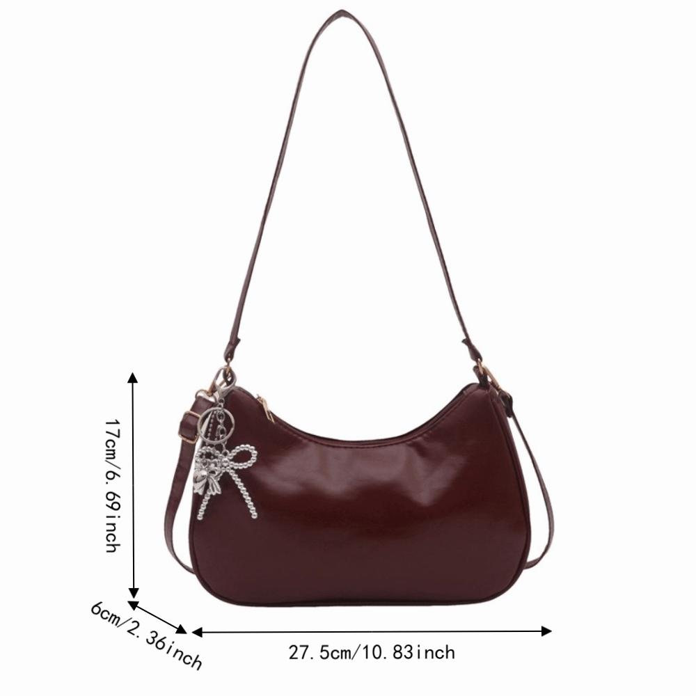 Solid Color Oil Wax Leather Crossbody Bag Elegant Underarm Bag Trendy Crescent Bag  Casual Wear