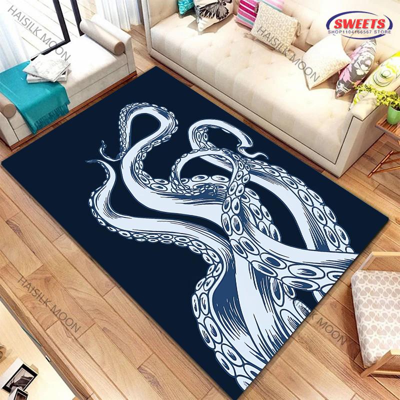 Dywan z nadrukiem o tematyce ośmiornicy olbrzymiej Nowość! Wytrzymałe do salonów, sypialni, biur, trwałe maty do prania w pralce