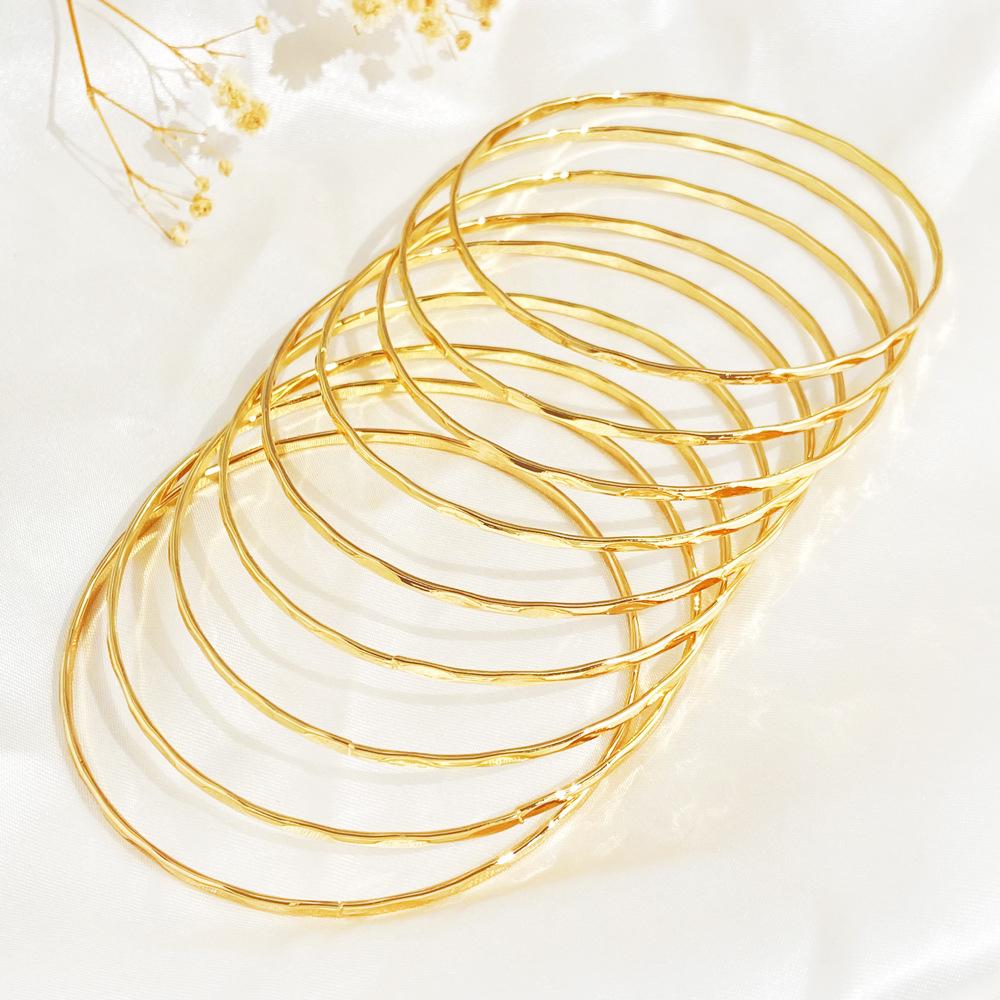 Gold Plated Multi-Layer Hammered Bangle Set, Thin Stackable Gold Bangles for Women
