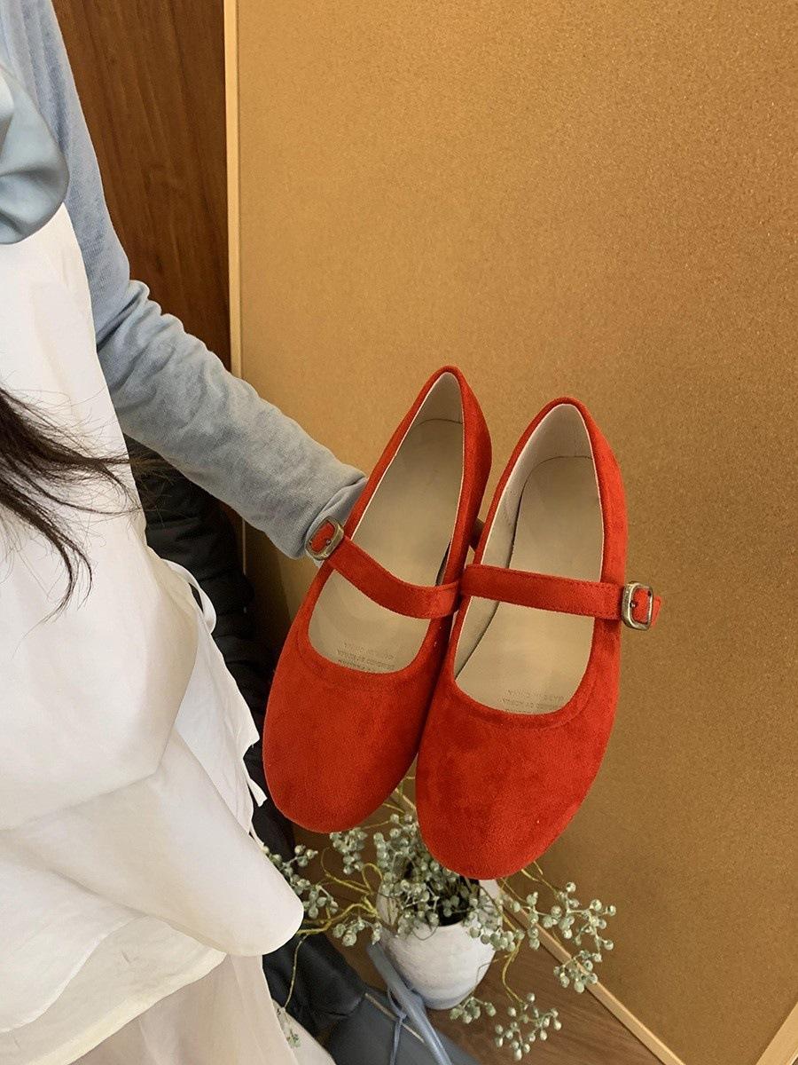 

Round head red light mouth single shoes Mori soft flat Mary Jane Doudou shoes 40 червоний