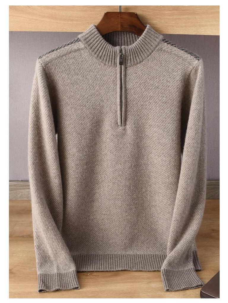 Men's Spring & Autumn Half-High Neck Zip Sweater - Casual, Versatile, Solid Color Pullover