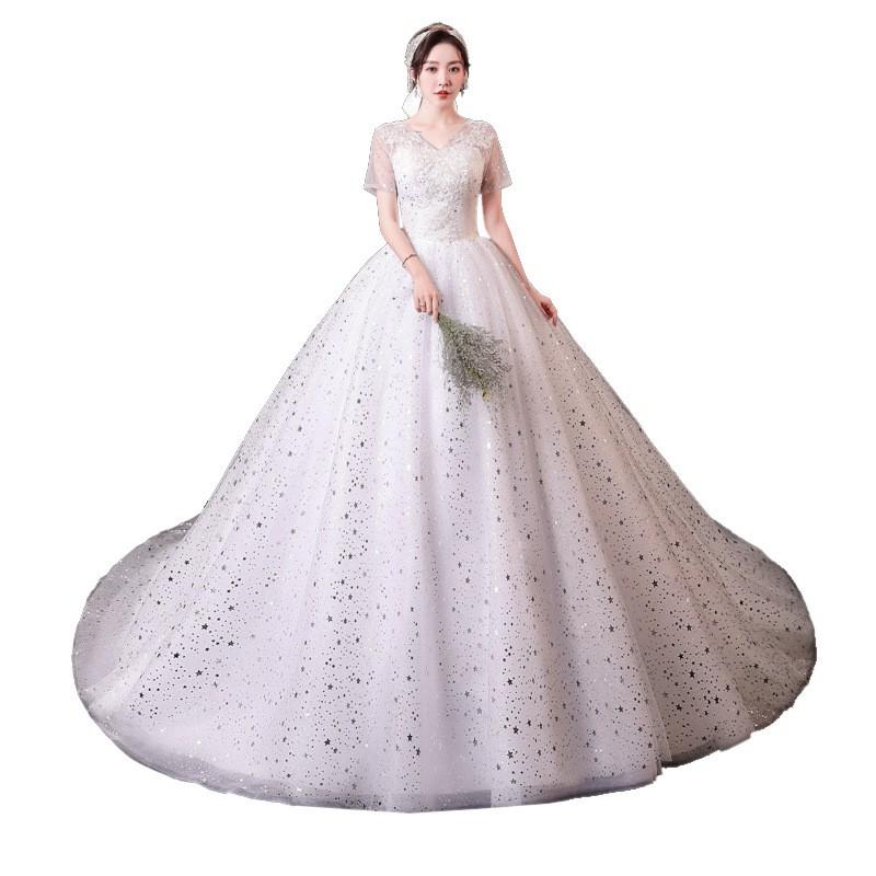 Elegant A-Line Wedding Dress With Train Lightweight Tulle Satin Boho Chic Petite Brides Outdoor Beach Ceremony