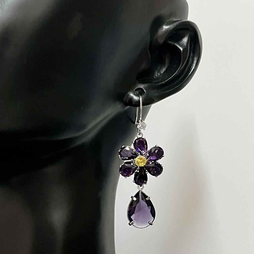 Flower & Butterfly Zirconia Earrings Set for Women - Sweet & Fresh Design with Silver Needle Drops