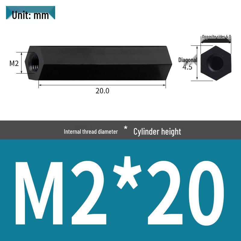 Black & White M2 Nylon Hexagonal Double-Through Standoff Spacer for PC Board Support
