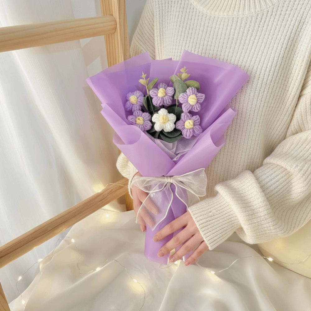 Puff Flowers Crochet Flowers Bouquet with Led Light Gifts Finished Knitted Flowers Home Decor Eternal Artificial Flowers