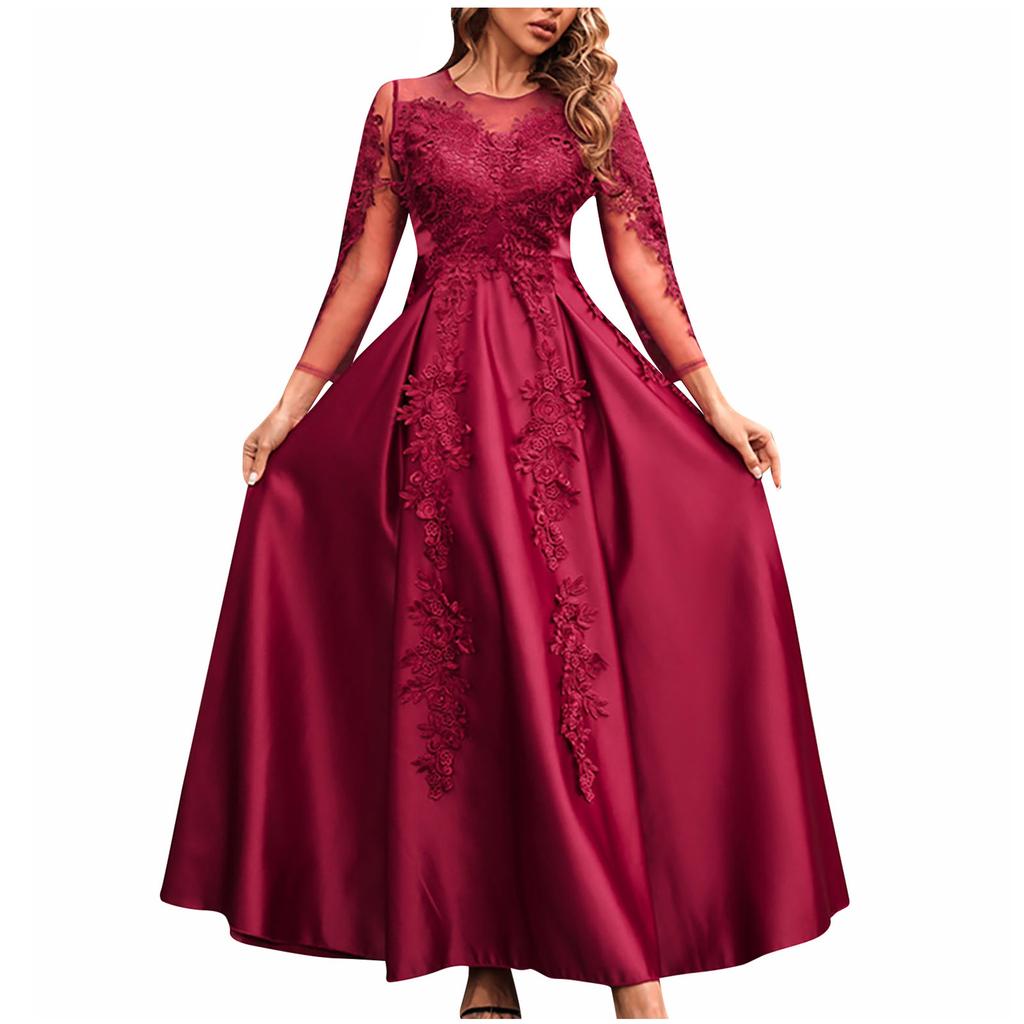 Women's Fashion Solid Color Lace Big Swing Sexy Long Dress Trailing Party Evening Gown