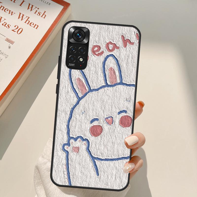Niedliche Kaninchen Bären Koreanische Ölgemälde Hülle Für Xiaomi Redmi Note 11 10 Pro 8 9 9S 10S 11S 9A 9C 10A 10C K40 K50 Gaming Hülle