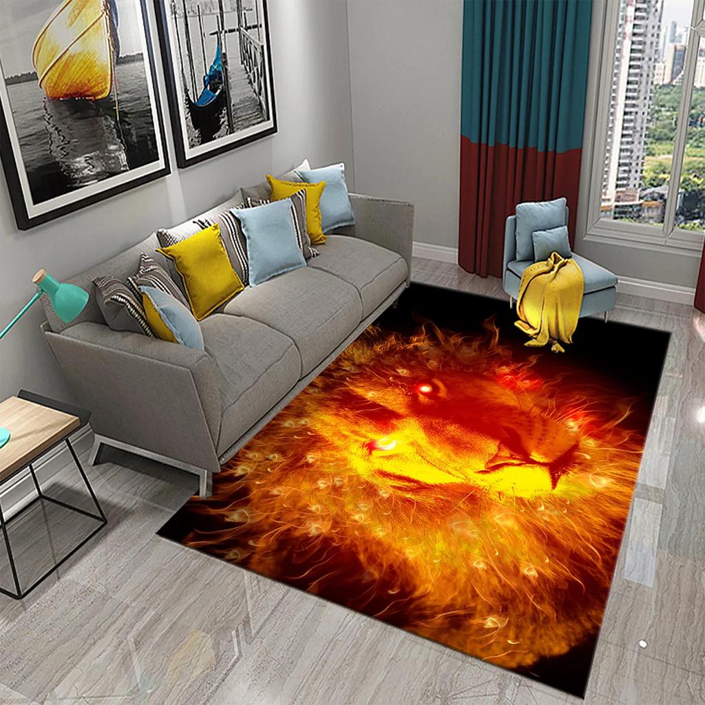 3D Fire Animal Cool Tiger Wolf Carpet Children Play Crawling Carpet Living Room Bedroom Balcony Decor Rugs Bathroom Non-slip Mat