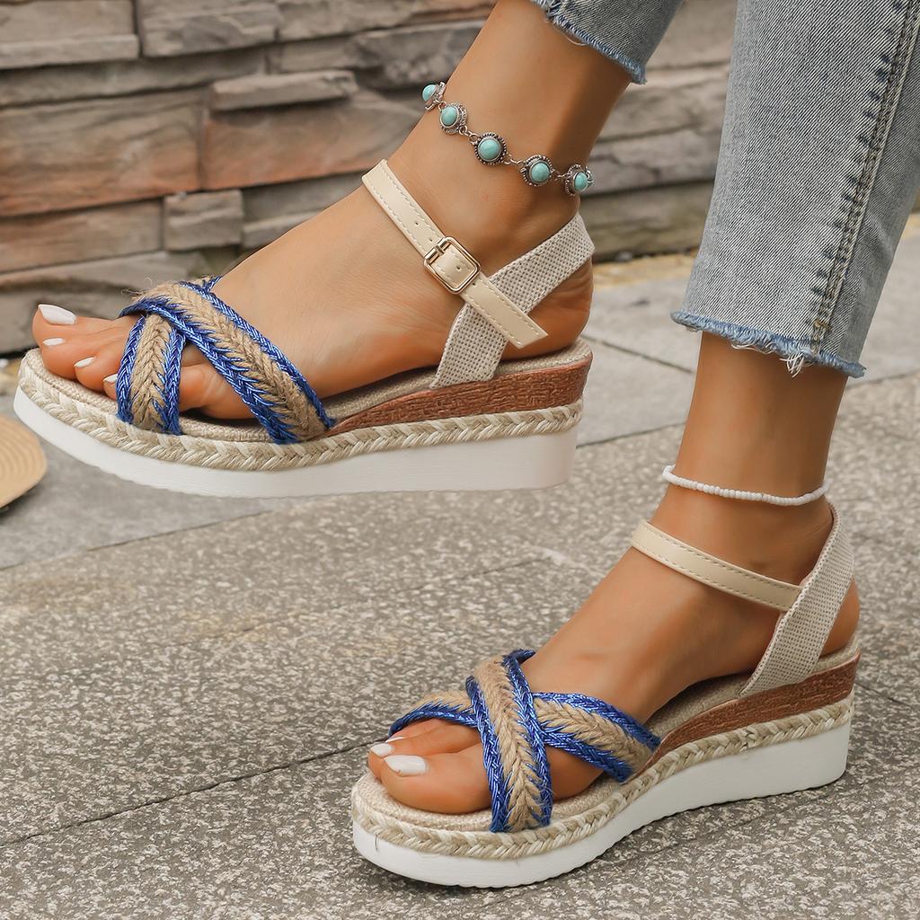 Fashion Plus Size Women Wedges Sandals Thick Bottom Embroidery Lightweight Rome Sandals Women Bohemian Summer Platform Shoes for Women