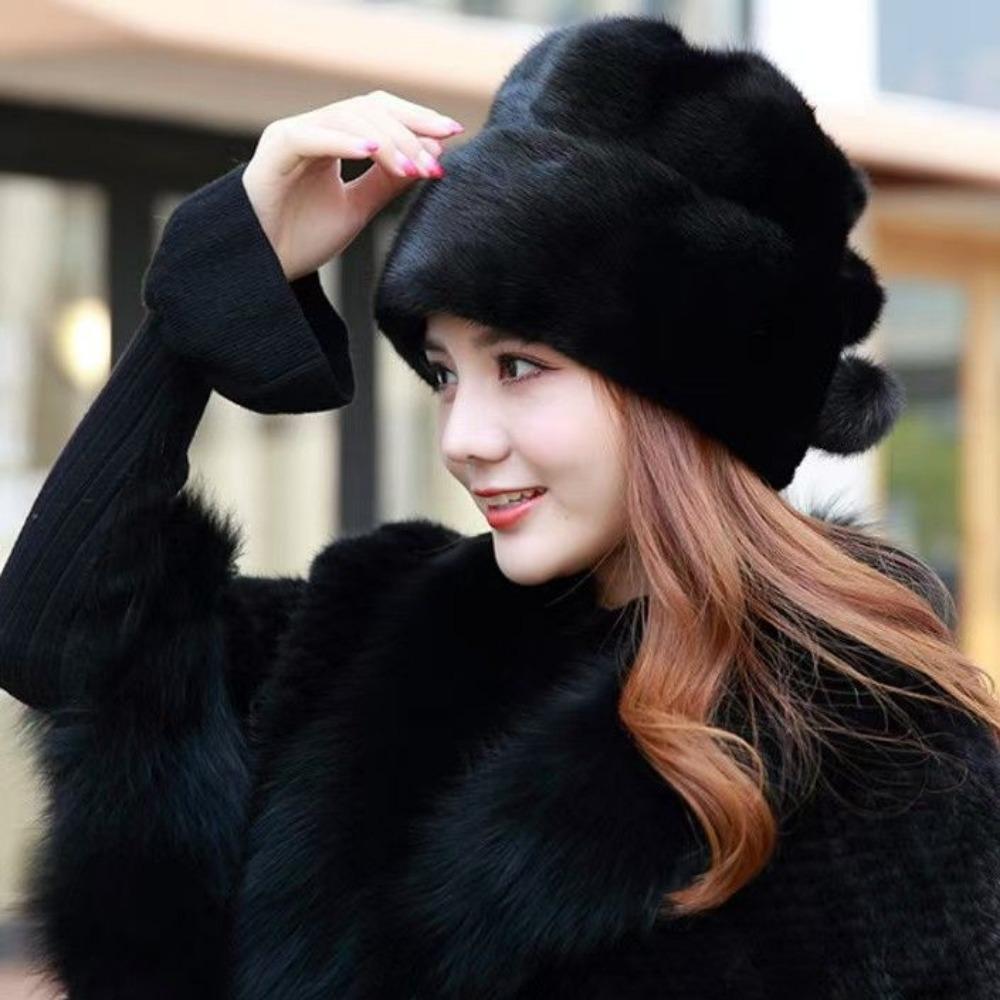New Imitation Mink Leather Hat Women's Winter Imitation Fur Fashion Ear Protection Fluffy Warm Headhat Women's Hat