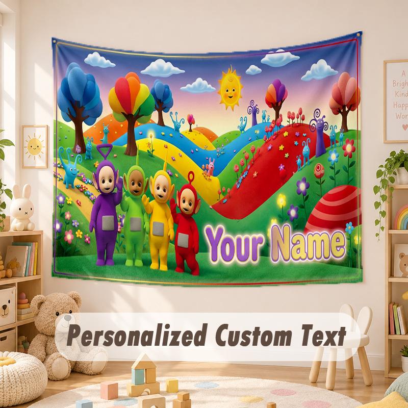 Custom Name Text Tapestry,Teletubbies Boho Wall Hanging, Decorative Backdrop Tapestry For Room