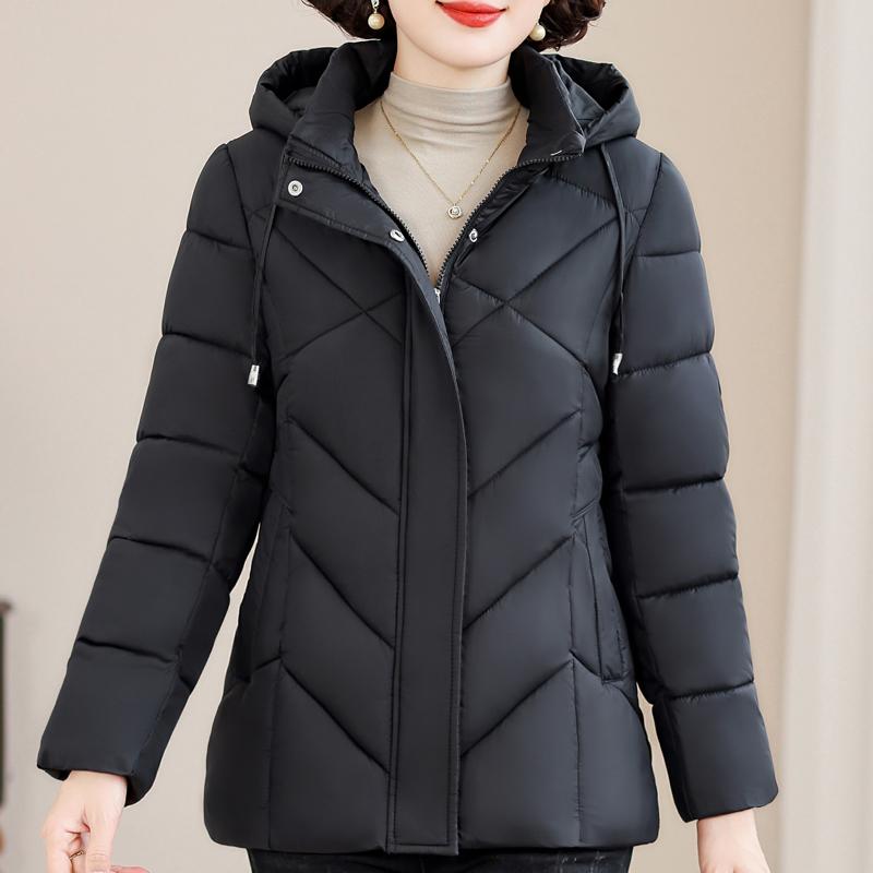 

Плюс розмір XL-6XL Жіночі короткі парки середнього віку Зимовий верхній одяг з капюшоном Елегантні вільні нові пальто Товсті теплі жіночі куртки 6XL