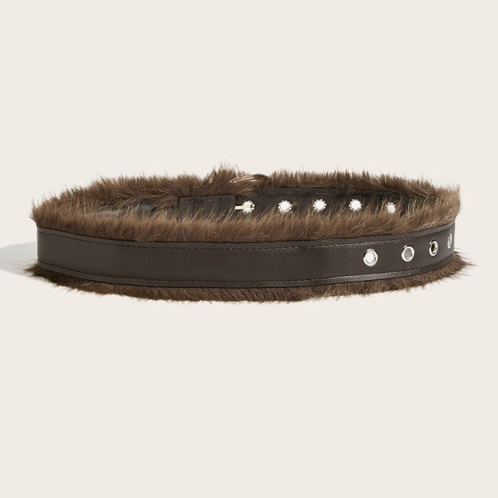 Metal Buckle Punk Style Belt Western Style Plush Belt Fashion Leather Fur Belt  Pants Accessories