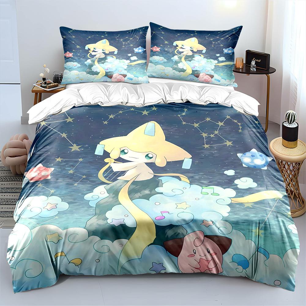 Pokemon Jirachi Printed Bedding Set 3PC 1 Duvet Cover 2 Pillowcases Adult and Children Warm Soft Bedding Set Luxury Gift