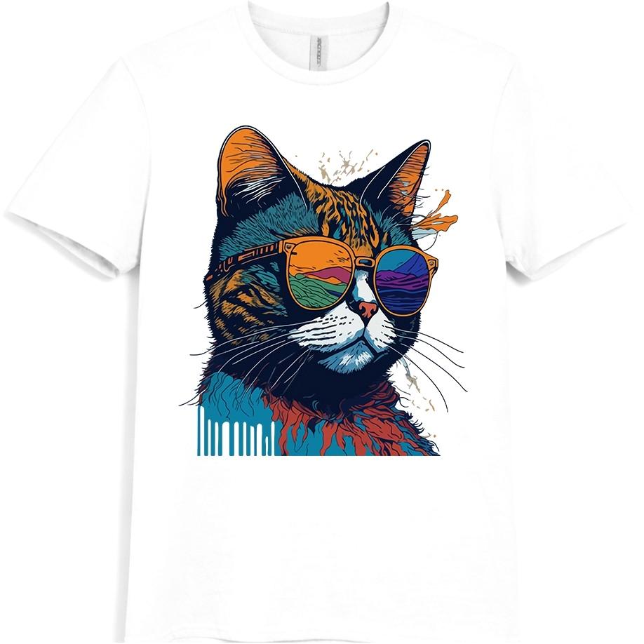 Cat With Sunglasses T Shirt Funny Cool Cat Lover Retro Colorful Graphic Tee