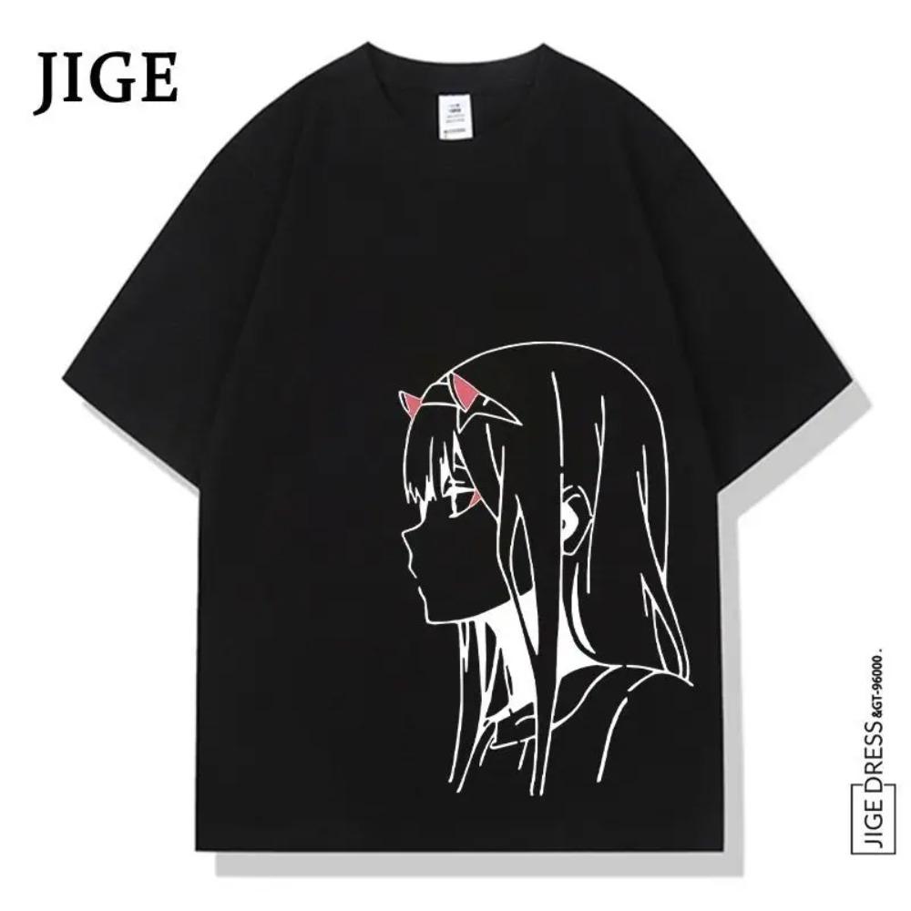 

DARLING ZERO TWO Хлопковая футболка с коротким рукавом 02 Мужская и женская рукав три четверти Анимация Двумерная одежда с принтом XXXXXL чёрный