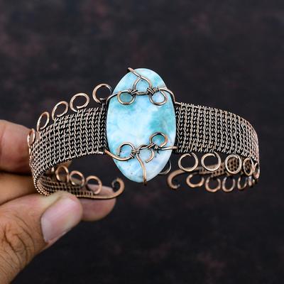 Bracciale in Larimar Bracciale a Manica Regolabile Bracciale Avvolto in Filo di Rame Gioielli Fatti a Mano Fantastico Bracciale Gioielli in Filo di Rame Regalo Per Lei