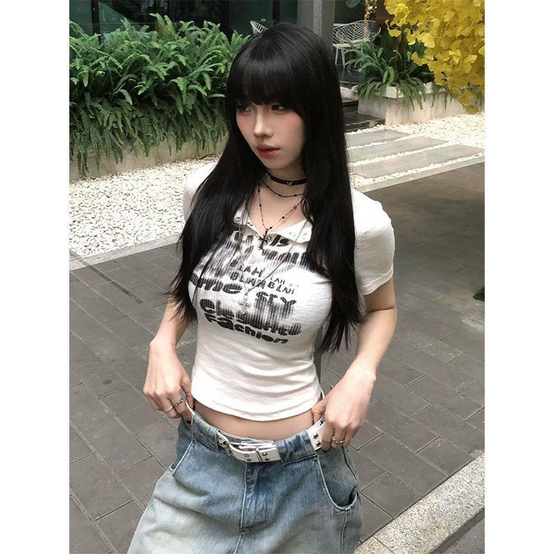 

Девочки Y2K Футболки с коротким рукавом Ретро Женские футболки Сексуальная мода Белые топы XL белый