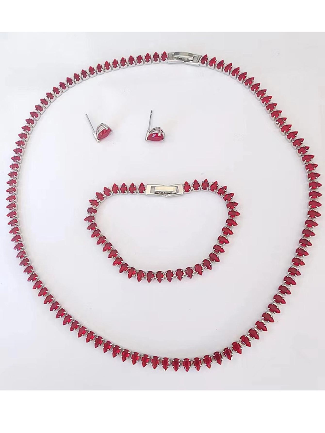 

Свадебный набор украшений в корейском стиле: Легкая роскошь, ожерелье, серьги и браслет с цирконом в форме капли воды - Аксессуары для подружки невесты красный