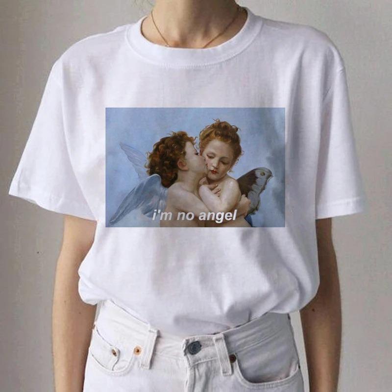 Angel Aesthetic Streetwear White Fashion Women TShirts Harajuku Short Sleeve Clothes Summer ONeck Tees Casual FeUnisex Tops