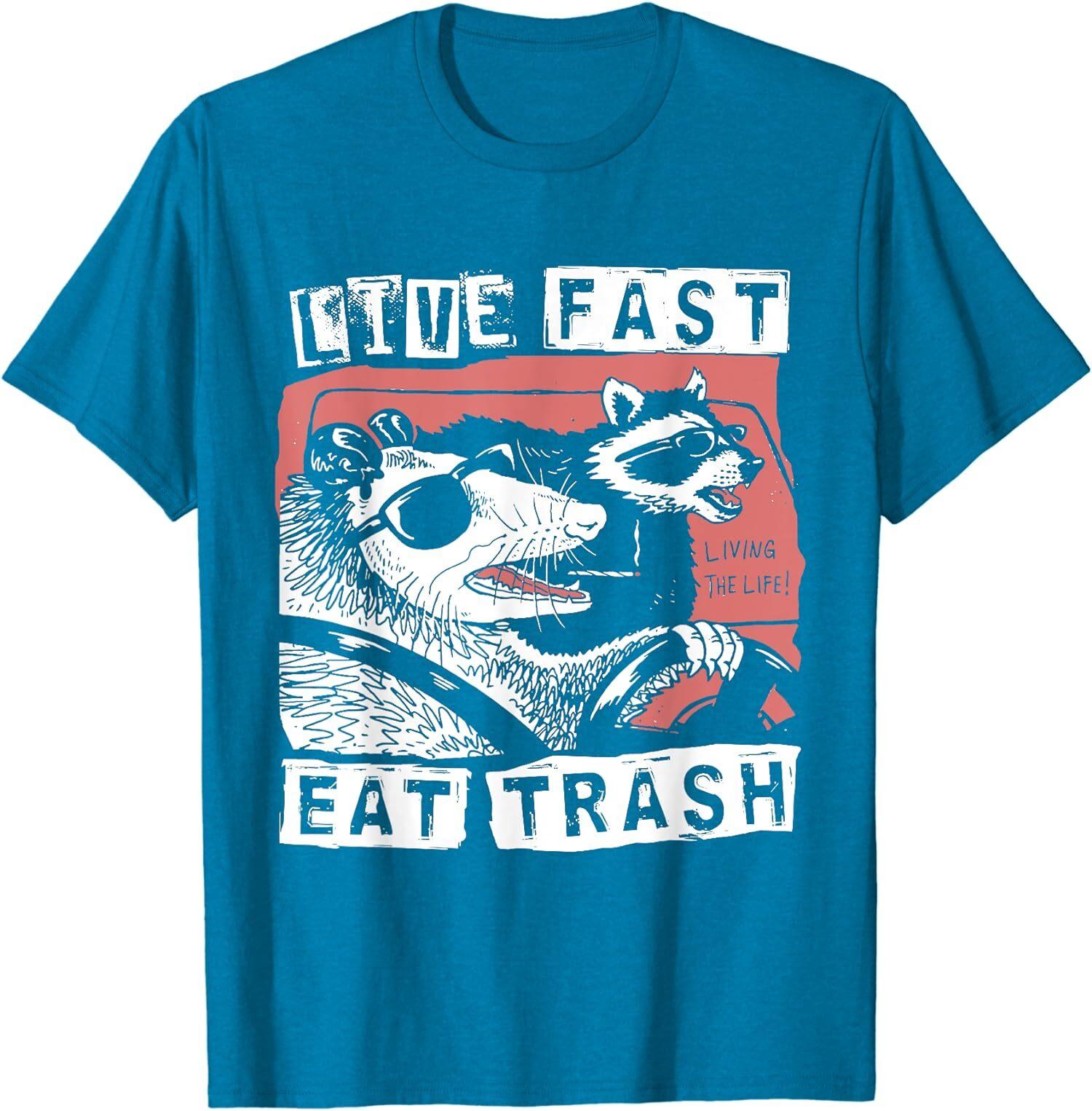 Funny Possum Raccoon Live Fast Eat Trash Theme Unisex T-shirt L