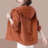 Veste Courte en Velours Côtelé pour Femme Version Coréenne Ample, Automne et Hiver Grande Taille Veste Amincissante Hoodie Décontracté pour Femme