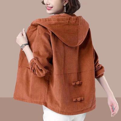 Corduroy Women's Short Jacket Korean Version Loose, Autumn and Winter Plus Size Slimming Jacket Casual Hoodie for Women