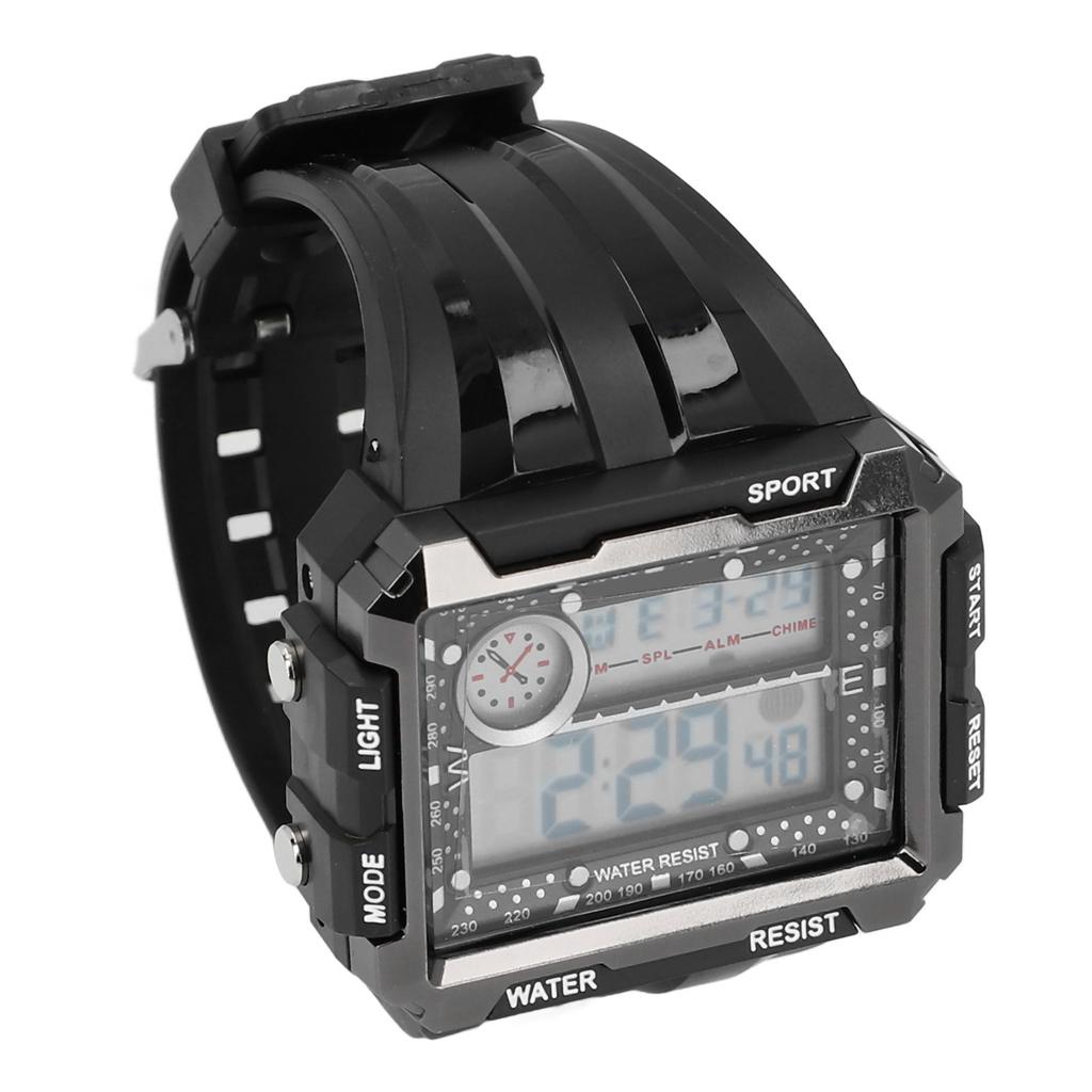 Digital Sports Watch 50m Waterproof Rectangular Large Screen Dial Watch 12 24 Hours LED Luminous Wrist Watch