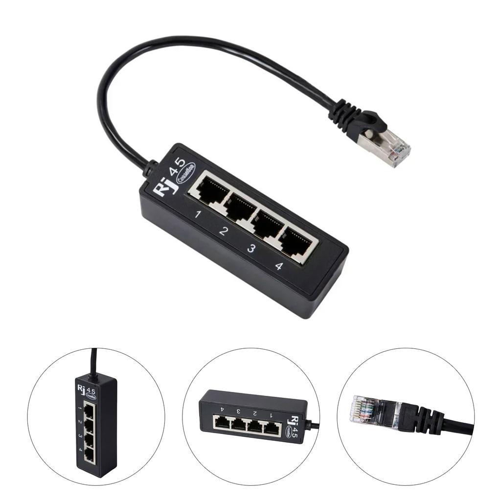 RJ45-Ethernet-Splitter-Kabeladapter, 1 auf 4 Ports, Netzwerk-Verlängerungsanschluss, schnelle Geschwindigkeit für Zuhause und Büro