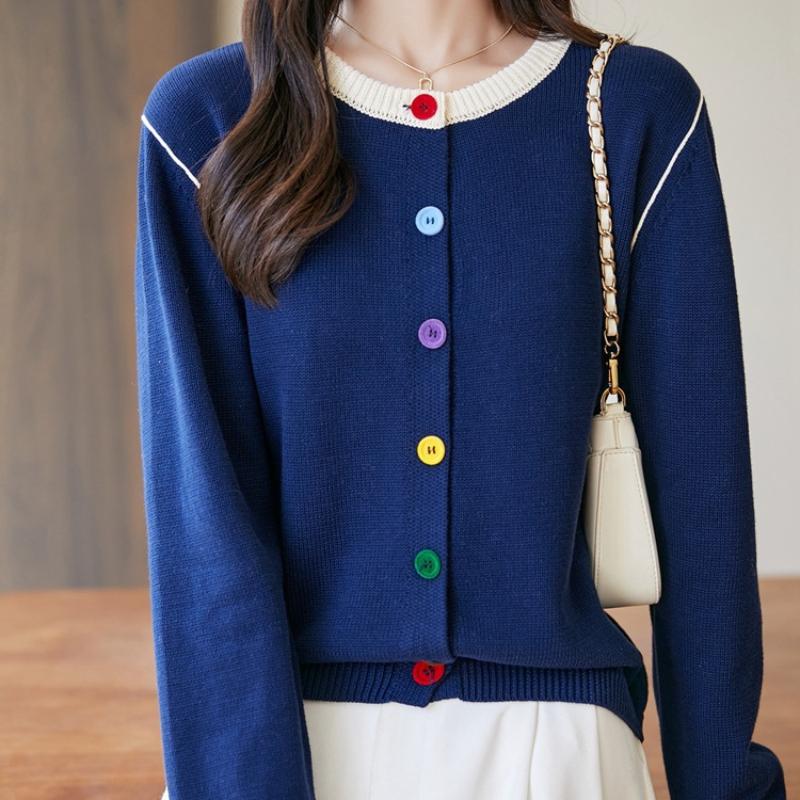 

Round-neck Knitted Cardigan Long-sleeved Women s Color-buttoned Design Sweater Jacket New for Spring and Autumn XL