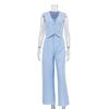 Sleeveless V-neck Vest Pants Set Casual Sleeveless V-neck Vest Solid Trousers Set