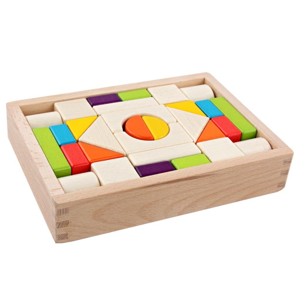 A Set Smooth Edges Wooden Block Set Safe Material Shape Recognition Toy  Young Children