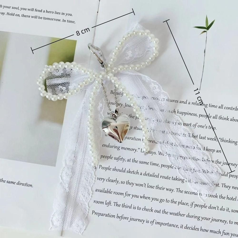 Lace Bag Key Chain White Heart Pendant Keyring Sweet Handmade Chain Men Women