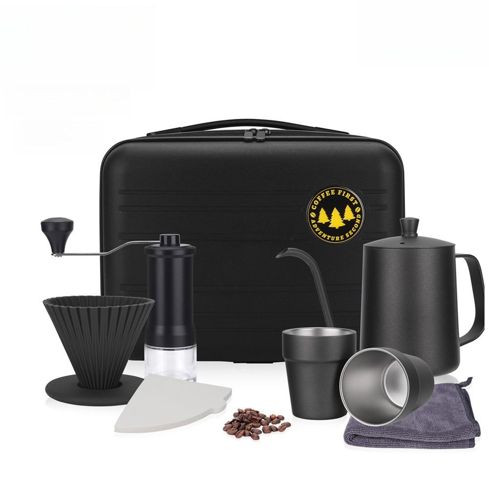 26-Year-old New Hand-brewed Coffee Set Outdoor Camping Simple Stainless Steel Coffee Set 9-piece Set