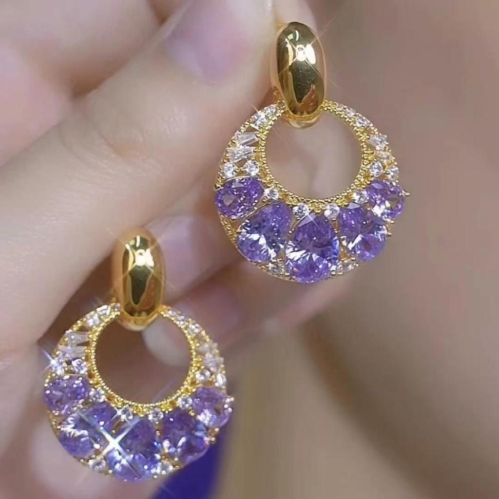 Elegante Zirkon-Ohrhänger: Lila & Grüne Ohrringe mit einzigartigem Design