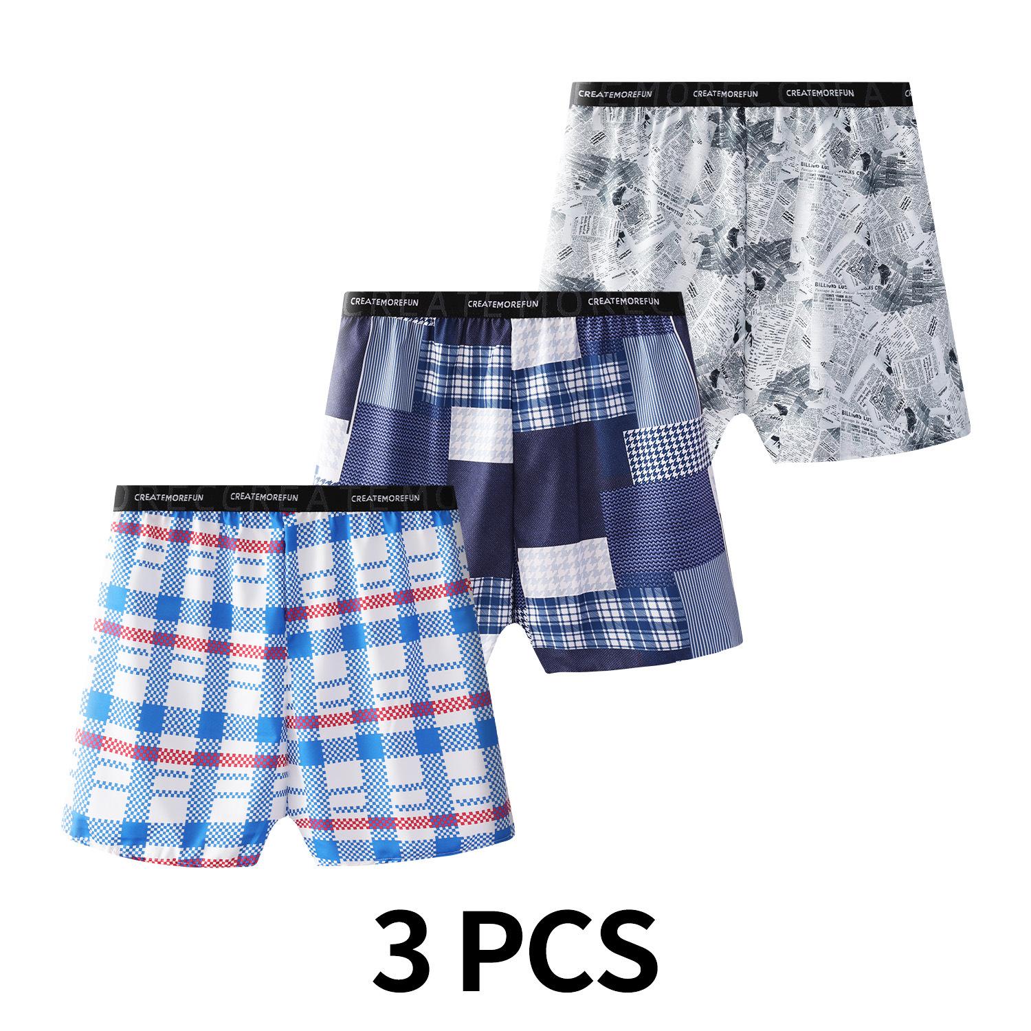

3 шт. мужского модного летнего домашнего подросткового нижнего белья из ледяного шелка с принтом, боксеры-брифы XL