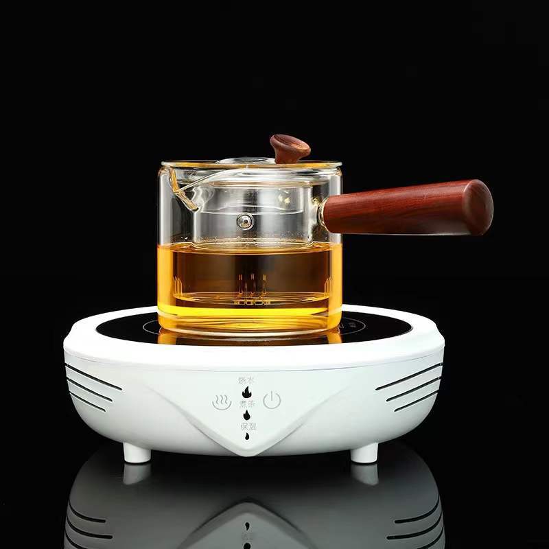 Side Handle Glass Teapot, Teapot Can Be Heated, Wood Handle Tea Maker, Teapot, Heat-resistant Intuitive Pot, Household Kettle