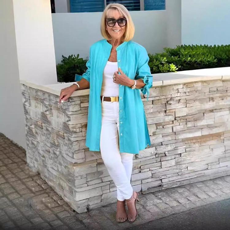 Chemise de bureau pour femme à manches longues Cardigan en coton Boutonnage simple Revers Mode Printemps Automne Professionnel Femme