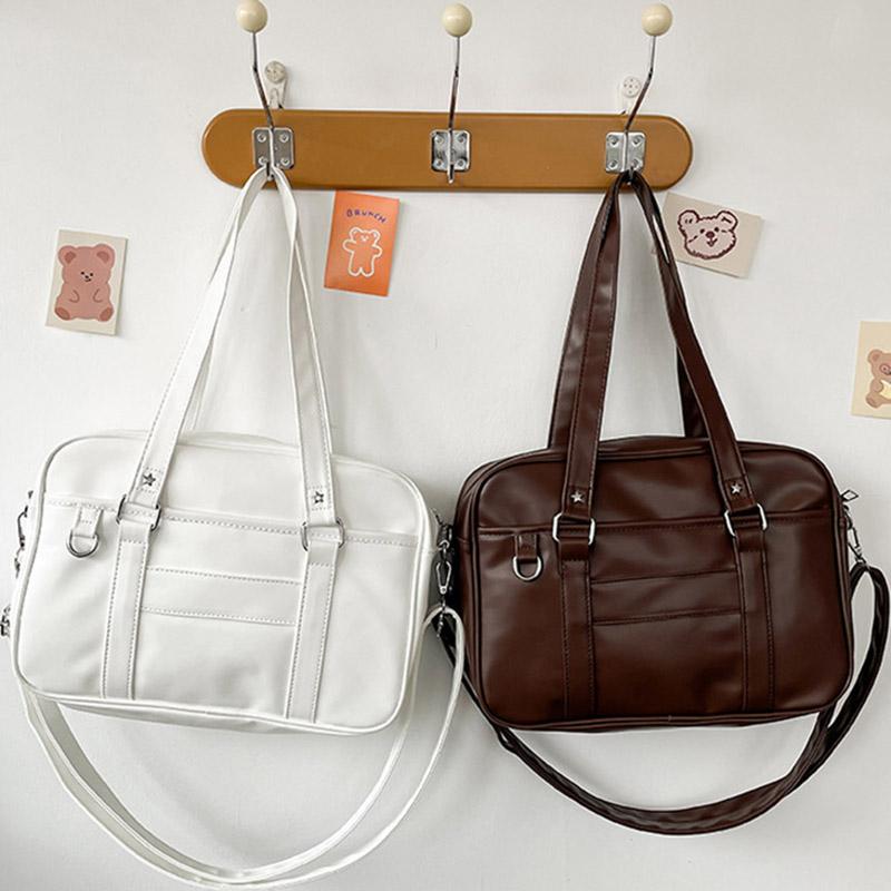 SCIONE Japansk College Vind JK Uniform Veske PU Vanntett Håndveske Stor kapasitet Crossbody Veske Studentklasse Pendlerveske Ensfarget Skulderveske