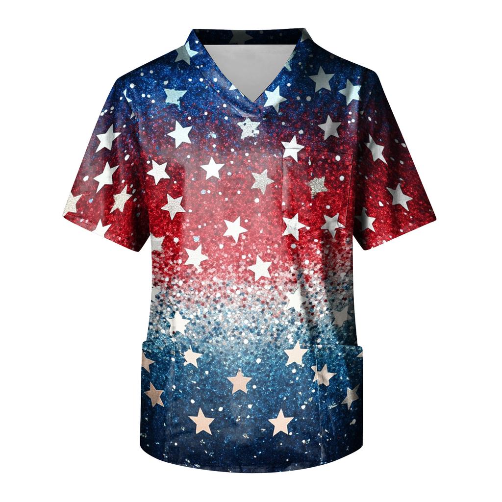 Men's Short Sleeve V-Neck  Print Chest Pocket Care Top
