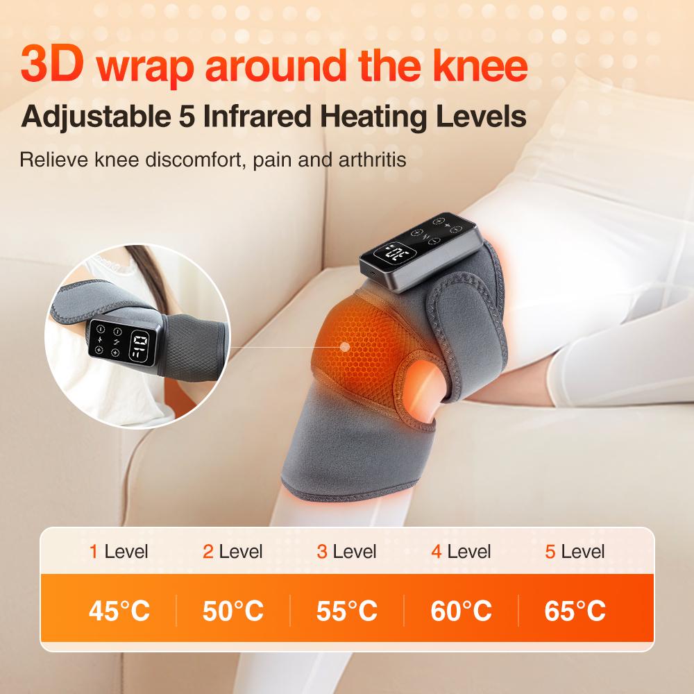 Rechargeable Heated Knee Massager with Vibration 5 Levels Heating Pad for Relaxation Support Brace