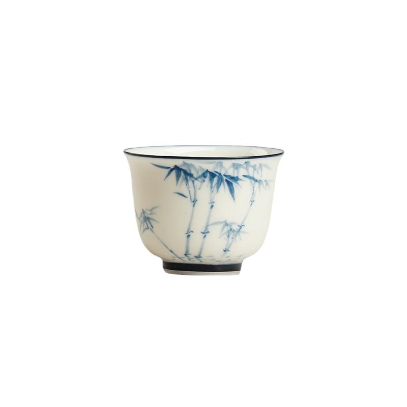

Jade Mud Ceramic Hand-painted Bamboo 50ml Tea Cup Blue and White Under Glazed Chinese Kung Fu Tea Set Single Cup 50ml