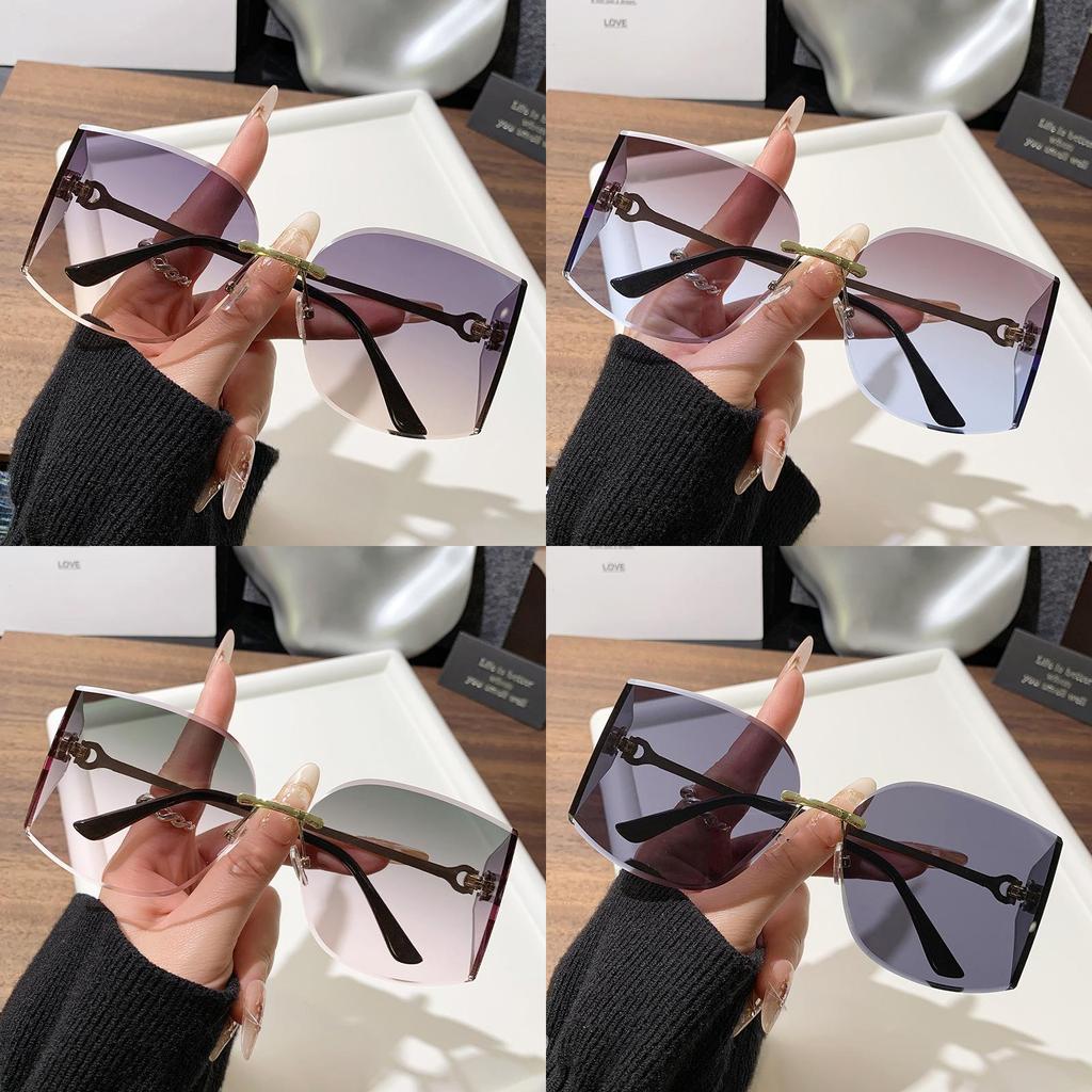 Vintage Frameless Curved Sunglasses With Letter Decor For Summer Outings And Fashion Wear
