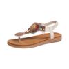Large size rhinestone herringbone clip toe thick bottom ethnic elastic band bead beach sandals